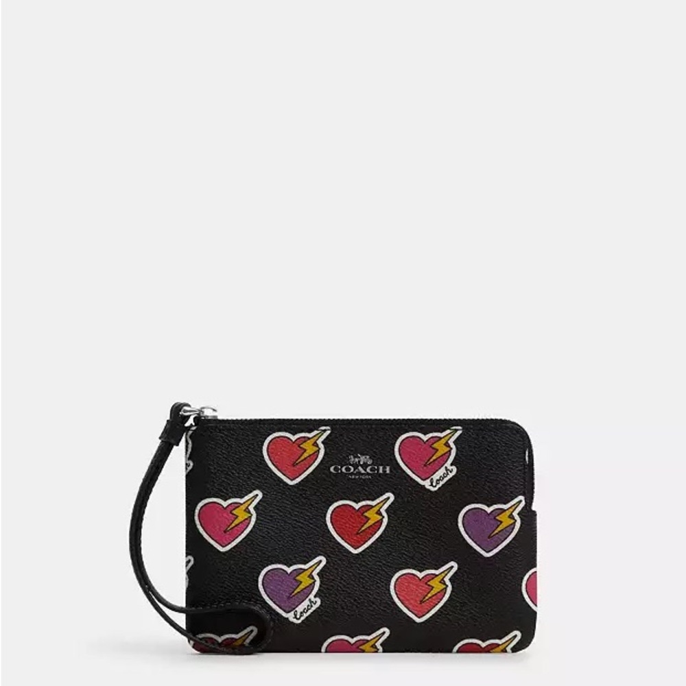 Coach Black Heart Print Key & Card Holder